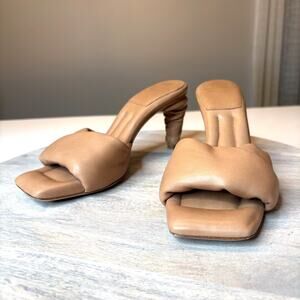Officine Creative Tan Leather Padded Mule Square Toe Heels EU 37.5 US 7.5 Italy